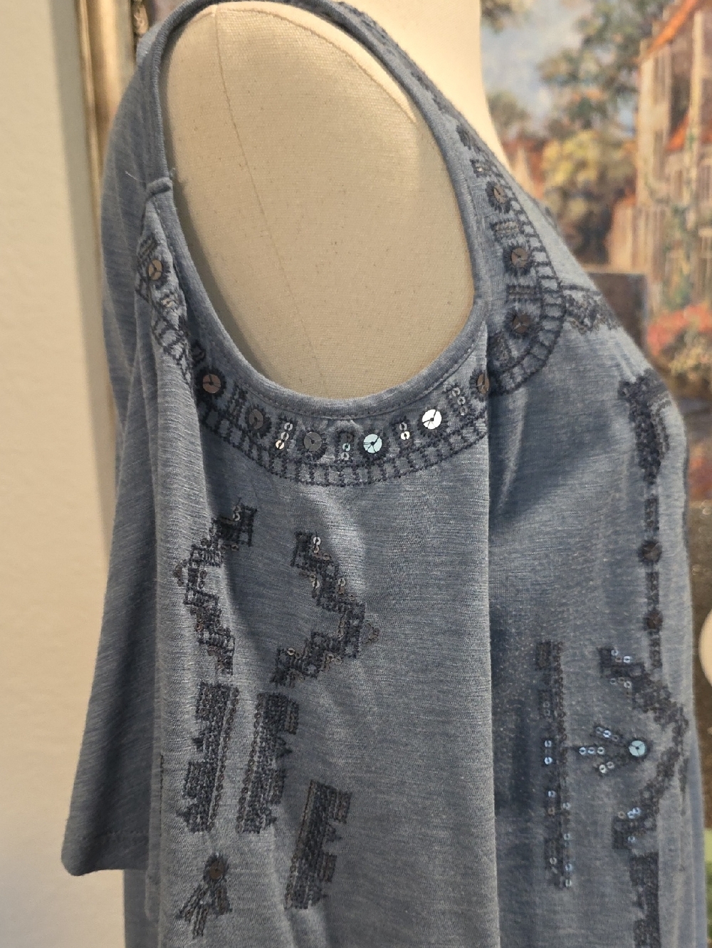 Denim Blue Cold Shoulder Tee/Tunic - Picture 4 of 8
